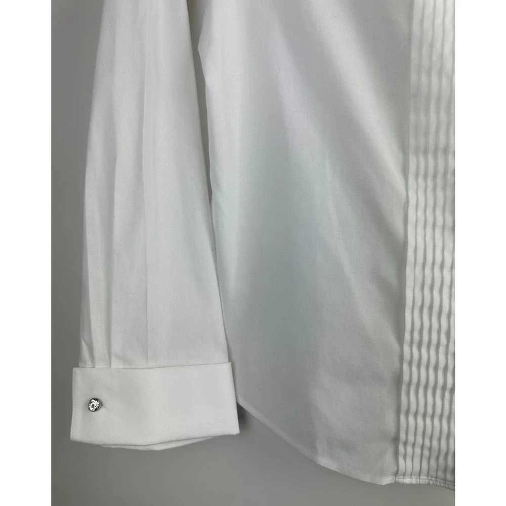 NWT Talbots Pleated Diamond Button Up Shirt LS Wrinkle Resistant White Size 14 - Picture 7 of 16